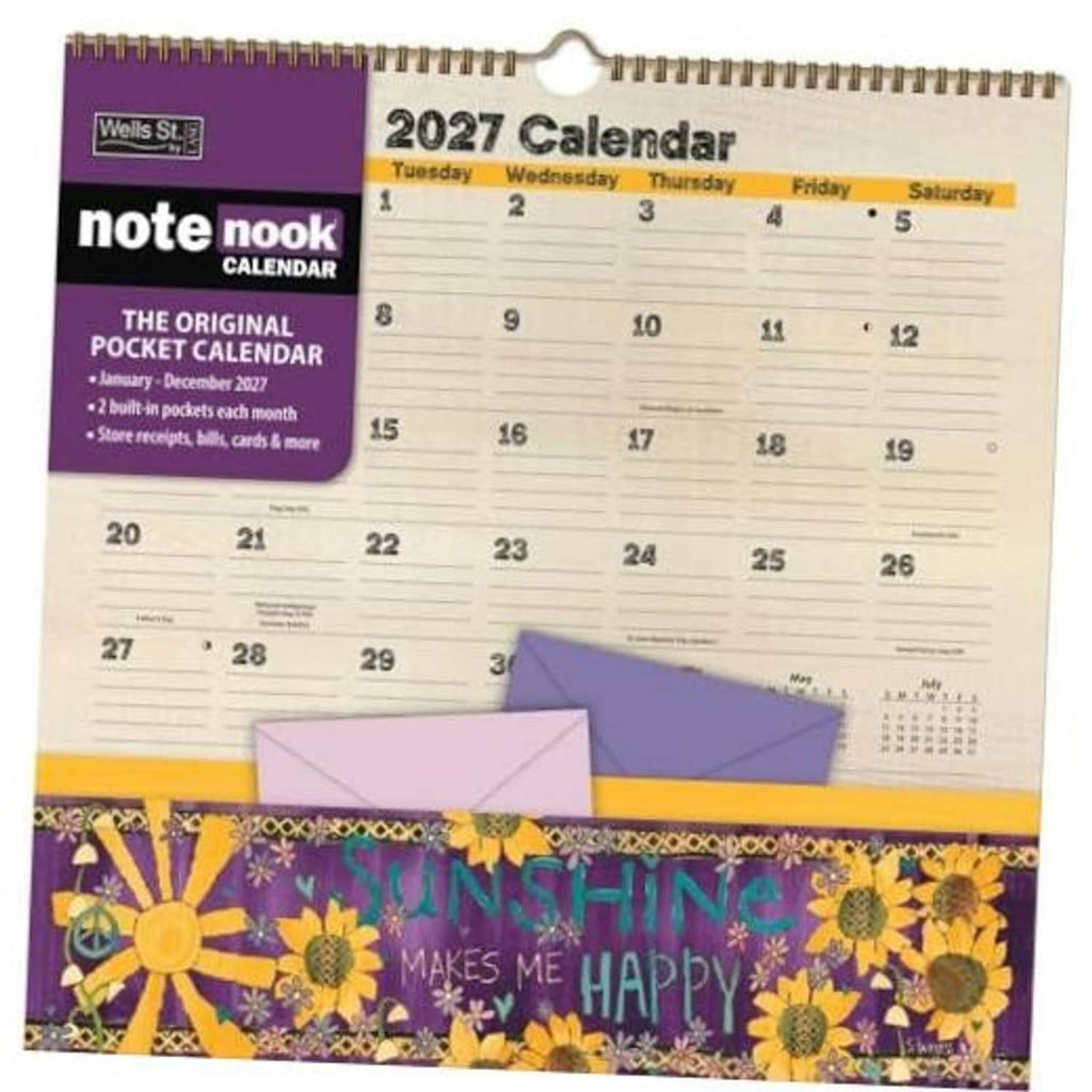 2027 note nook pocket calendar with dual pockets and sunflower “Sunshine Makes Me Happy”
