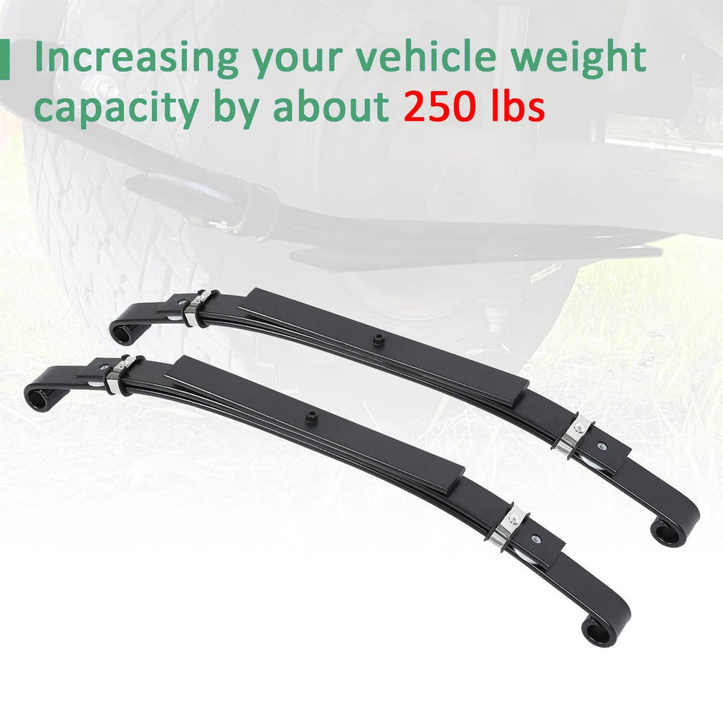 Pair of black rear leaf spring lift frames with end bushings and mounting hardware