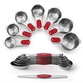 Magnetic measuring cups and spoons set, stainless with red handles, 15-piece kit