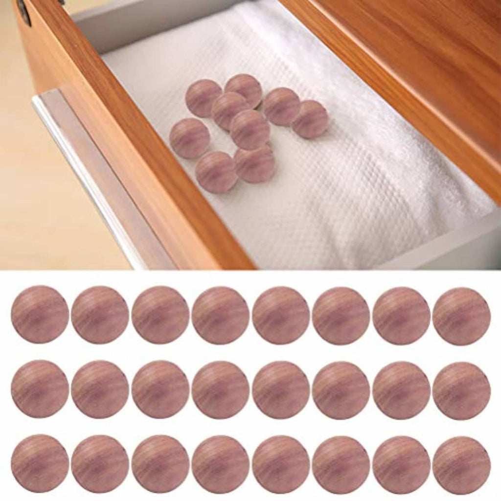 Cedar drawer blocks, round wooden discs in a drawer and shown in a disc grid.