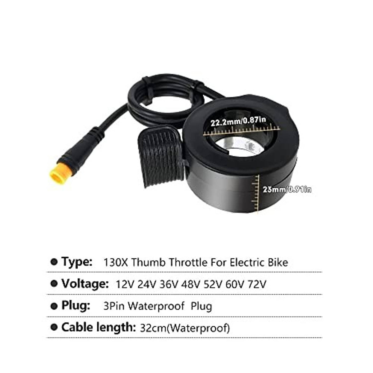 Thumb throttle with coiled cable and round housing; 22.2mm gauge marking