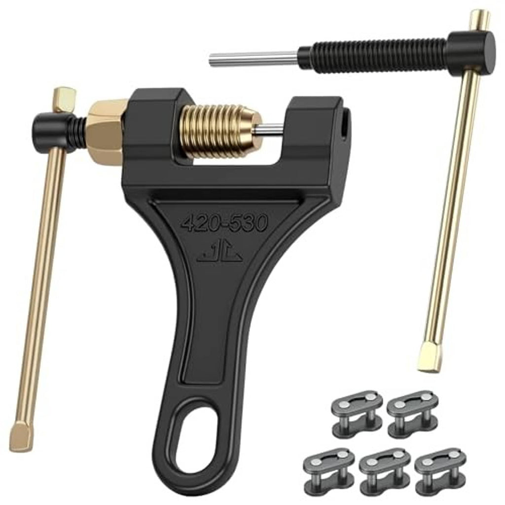420-530 chain breaker tool with two brass-tipped guide rods and spring-loaded pin