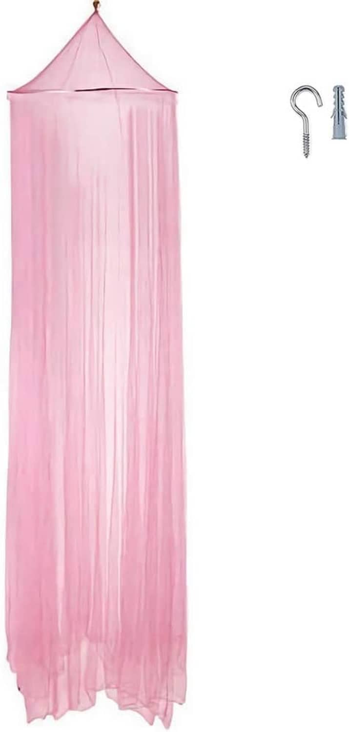 Pink sheer hanging canopy mosquito net with domed top