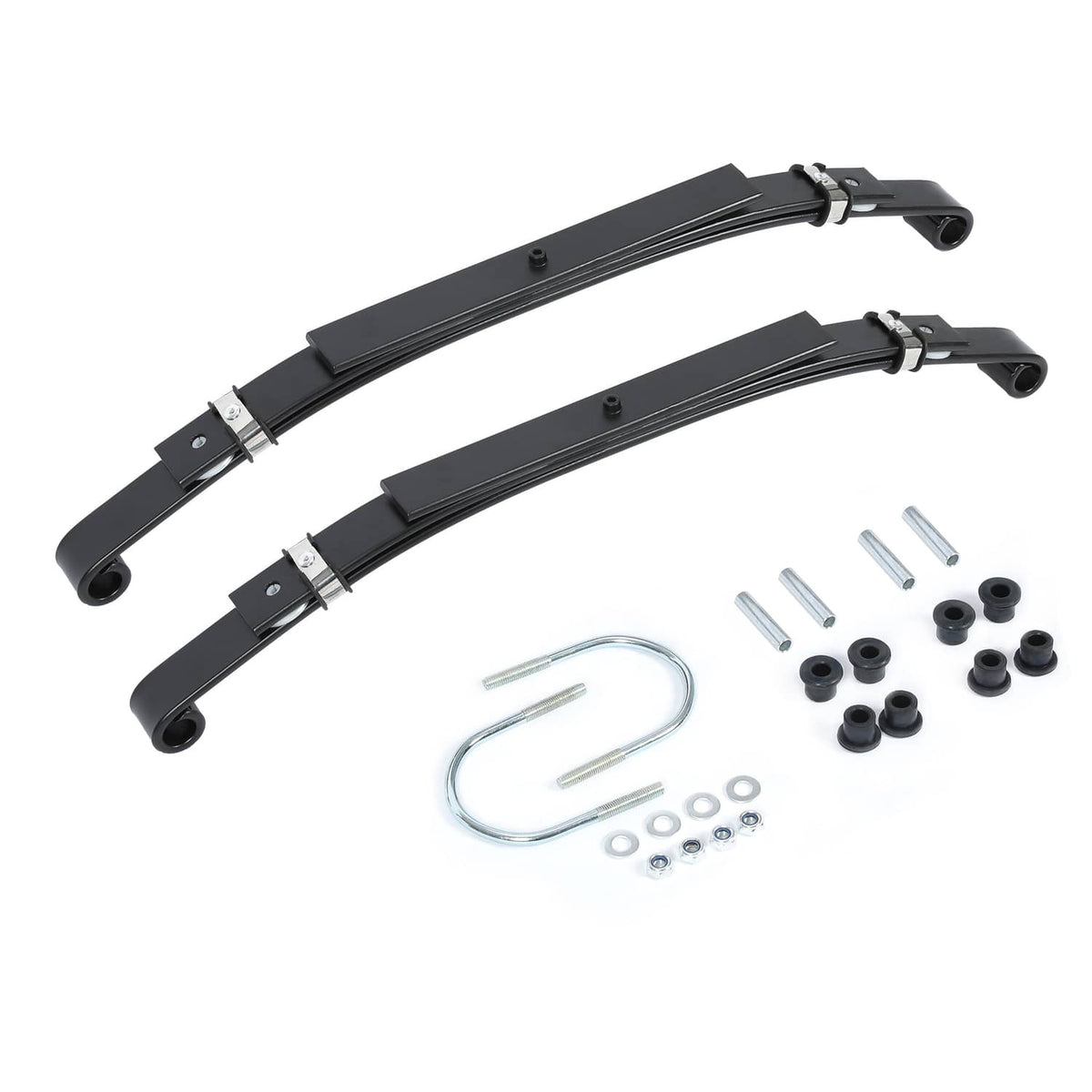 Golf cart A-arm lift kit pair with hardware and bushings, black steel and silver bolts