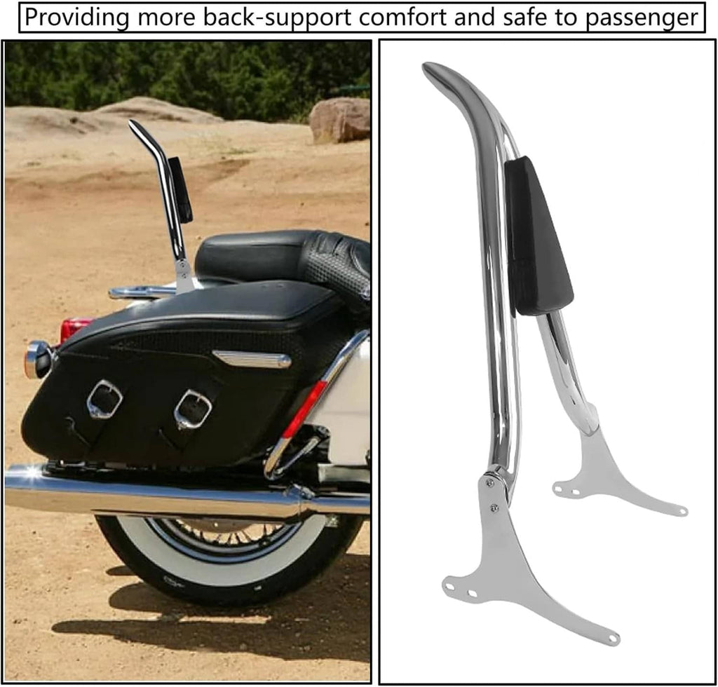 Motorcycle passenger sissy bar backrest with chrome frame and black pad