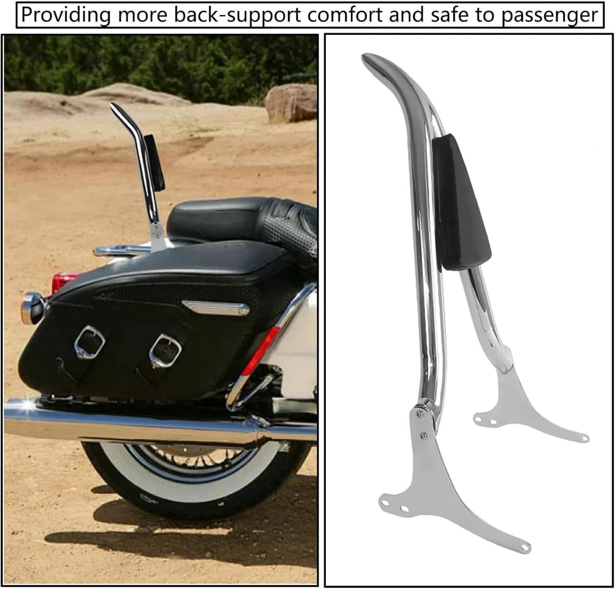 Motorcycle passenger sissy bar backrest with chrome frame and black pad