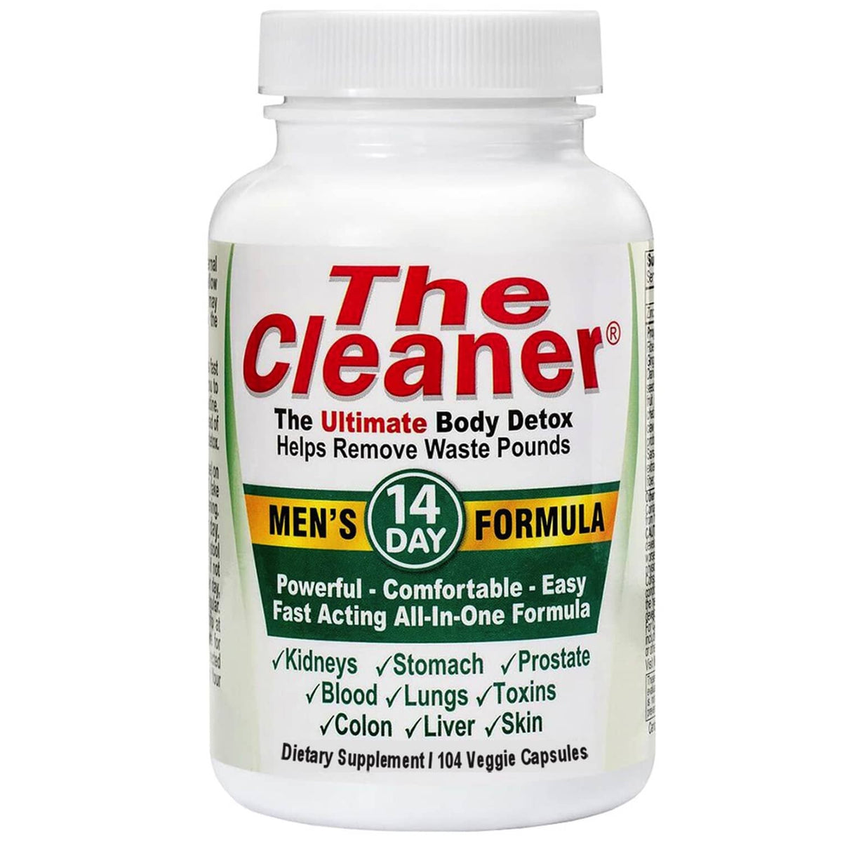Detox supplement bottle for men, 14-day formula, 104 veggie capsules
