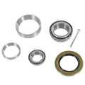 Trailer wheel bearing axle kit with inner and outer bearing races, seal, and cotter pin