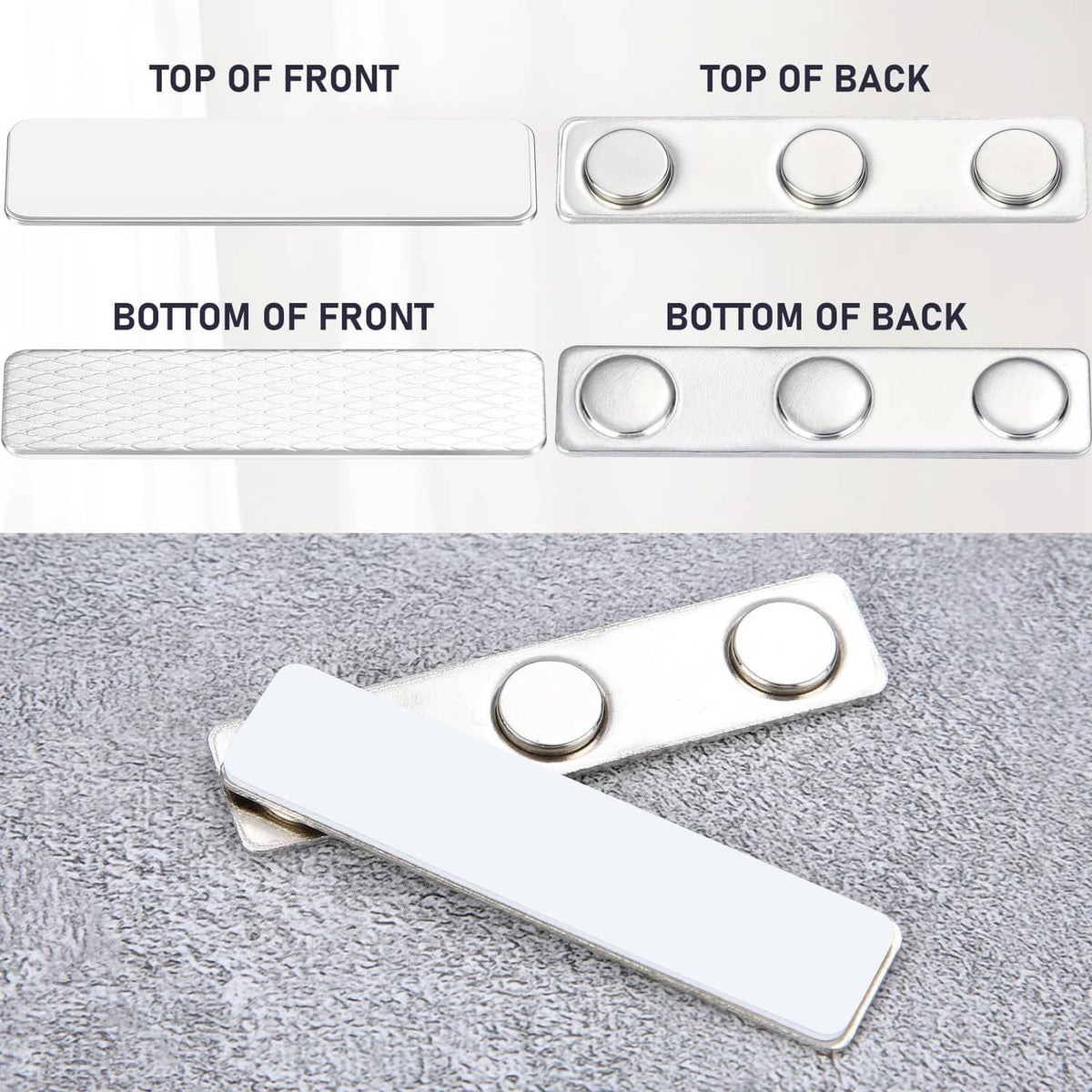 Curtain magnet weights with visible round magnets on white backing bars