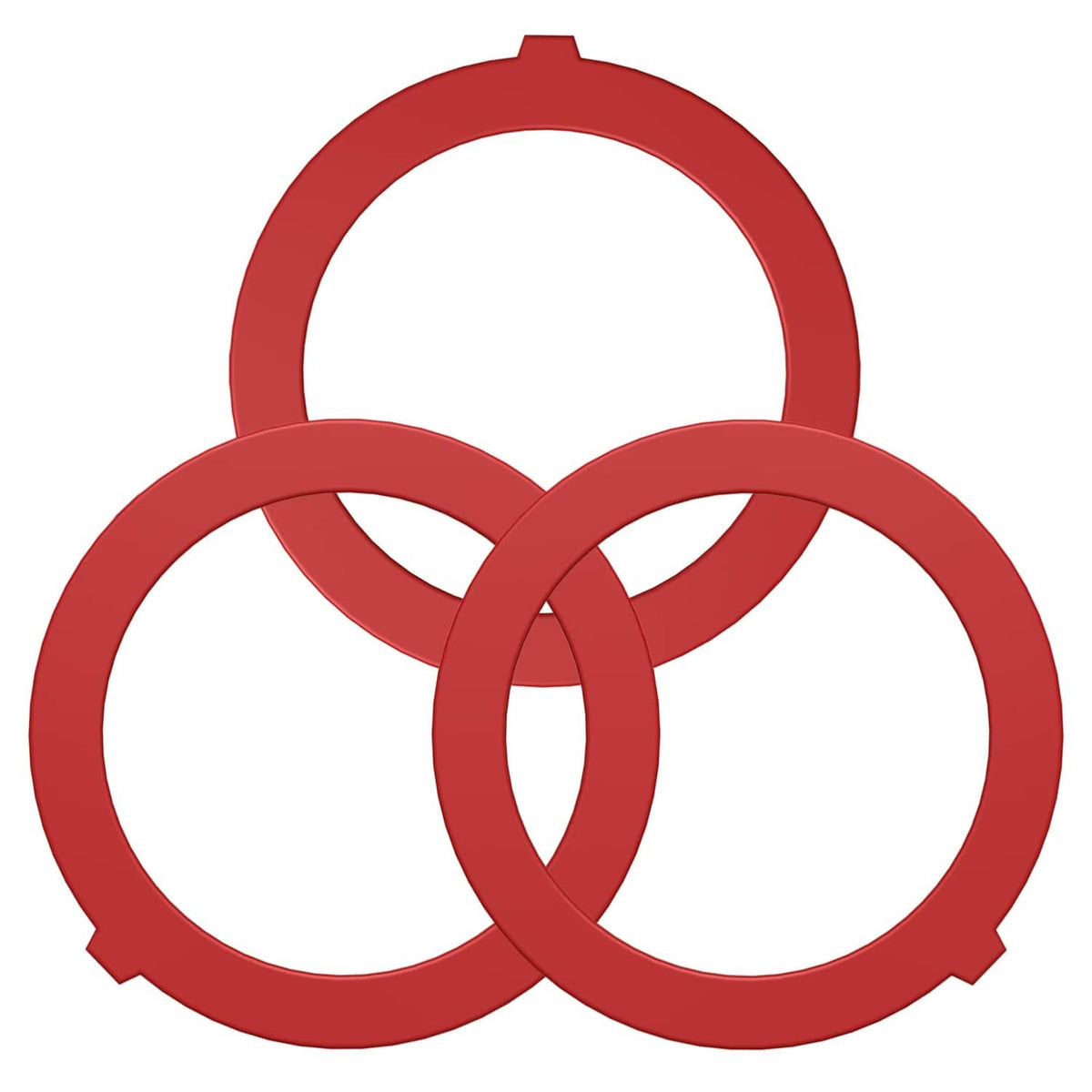 Red silicone flush valve seal rings, 3-pack with small tabs