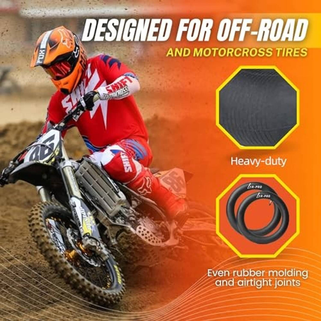 Heavy-duty inner tube hex icon for off-road and motocross tires on promotional graphic