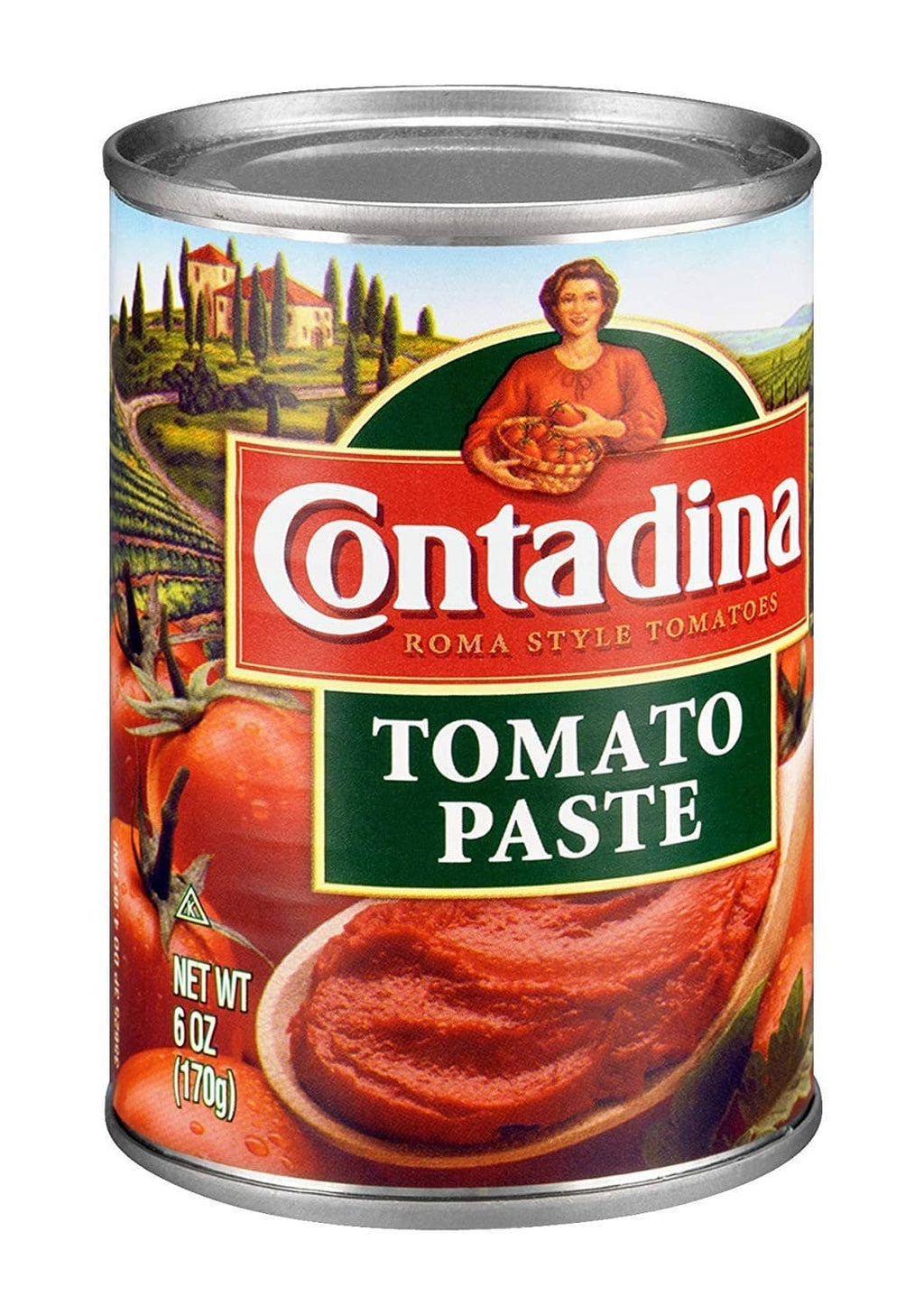 Contadina Tomato Paste 6 oz can with Roma-style tomatoes label