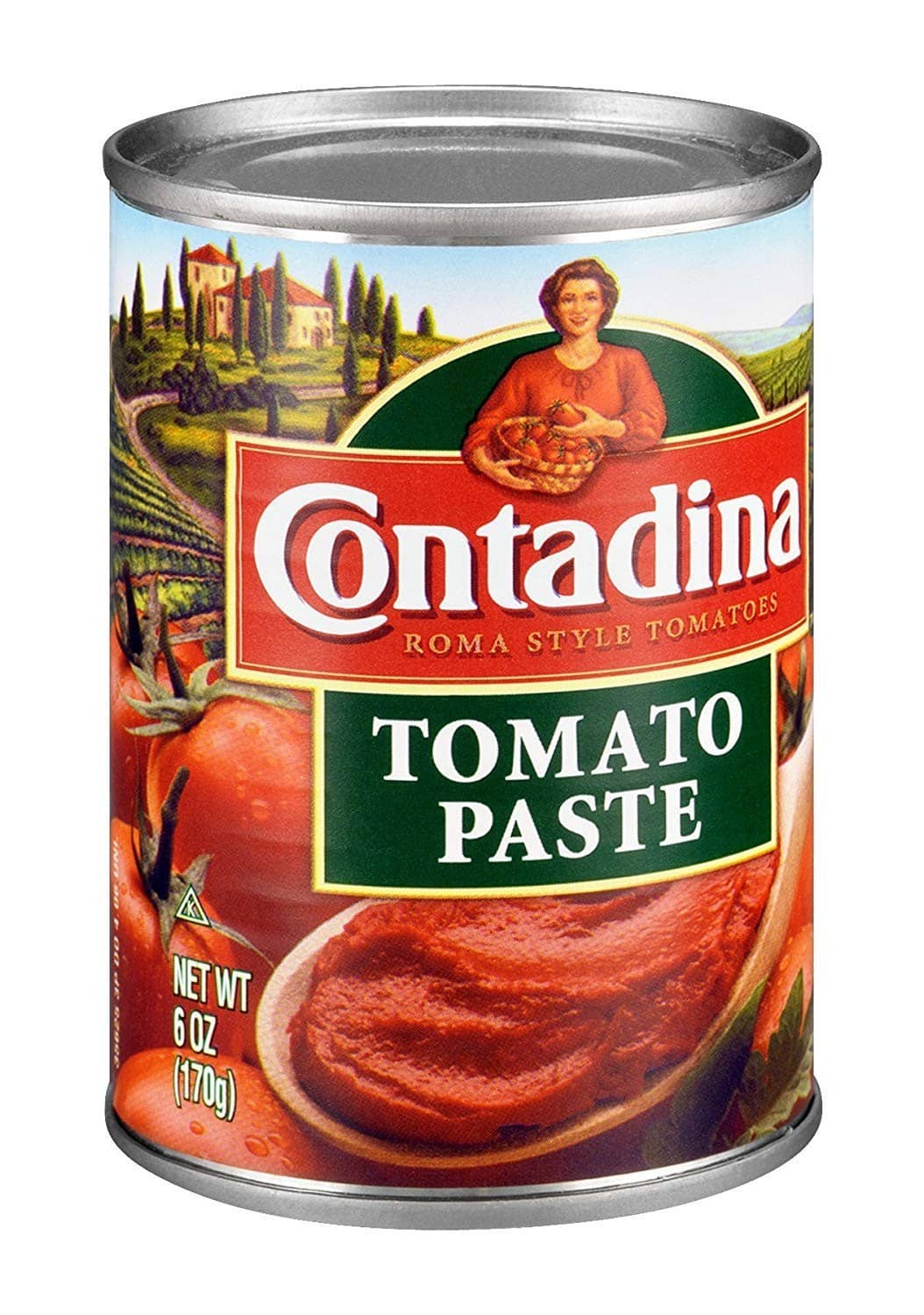 Contadina Tomato Paste 6 oz can with Roma-style tomatoes label