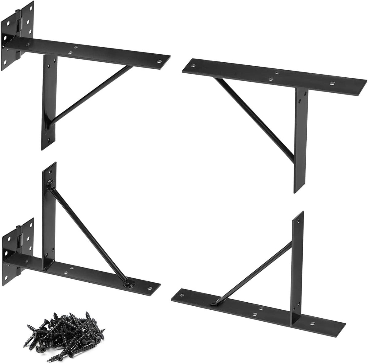 No-sag corner brace bracket kit for shed doors and gates, black steel corner supports