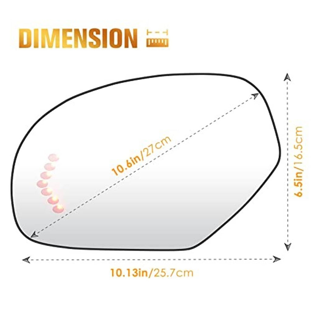 Left driver-side heated mirror glass lens size 10.13 in x 5.59 in