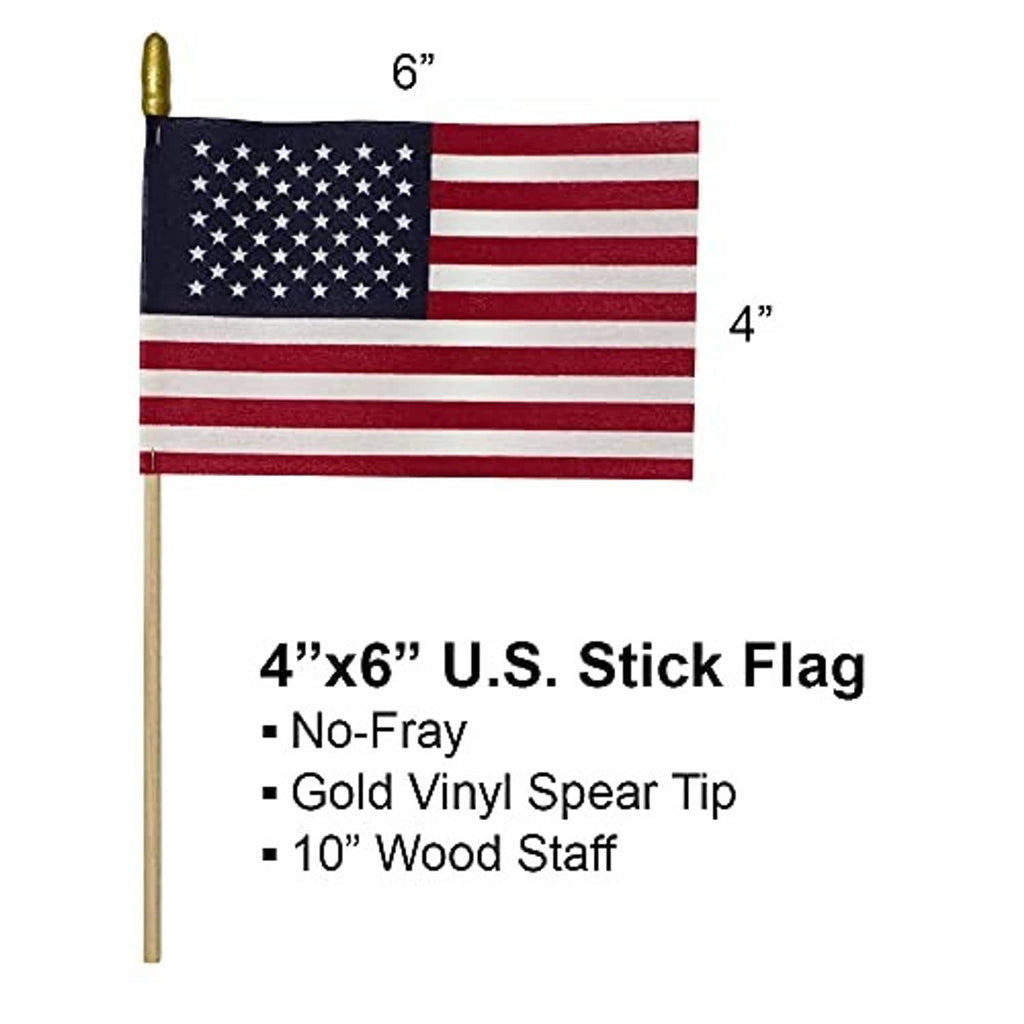 4x6 U.S. stick flag with gold spear tip on wood pole, red white stripes and blue stars