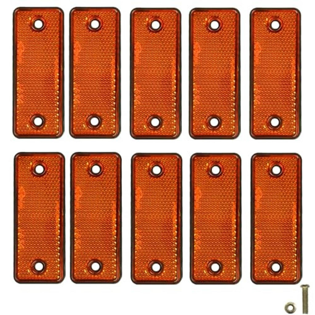 Pack of ten orange rectangular screw-on reflectors with two mounting holes each