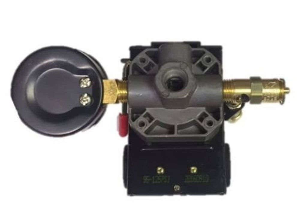Air pressure control switch with black housing, diaphragm, and brass fittings