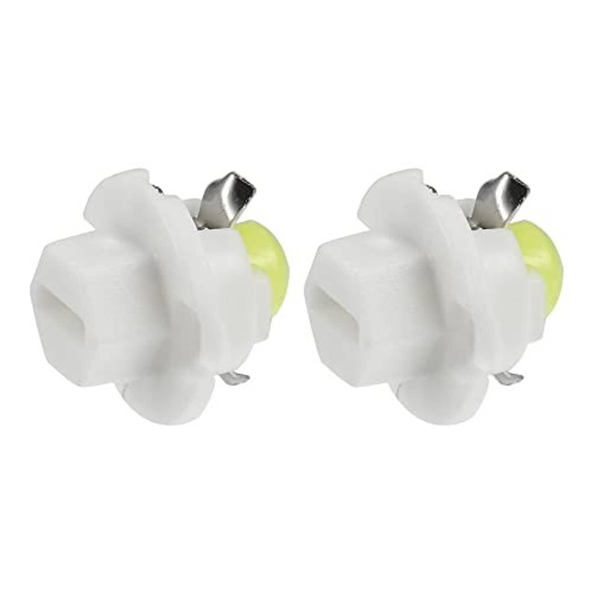 Two T5 LED dashboard bulbs with white plastic bases and metal mounting clips