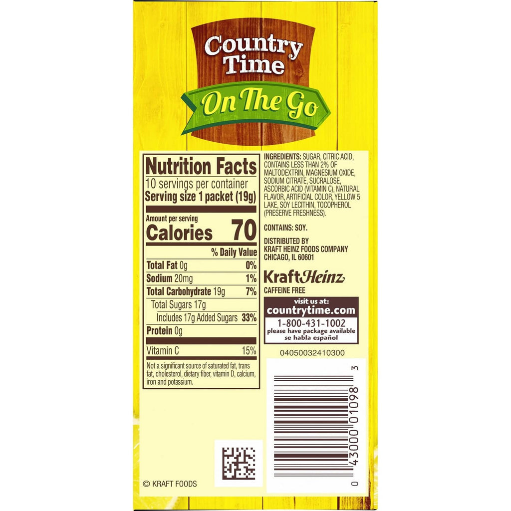 Nutrition Facts and allergen/brand panel for lemonade drink mix with barcode