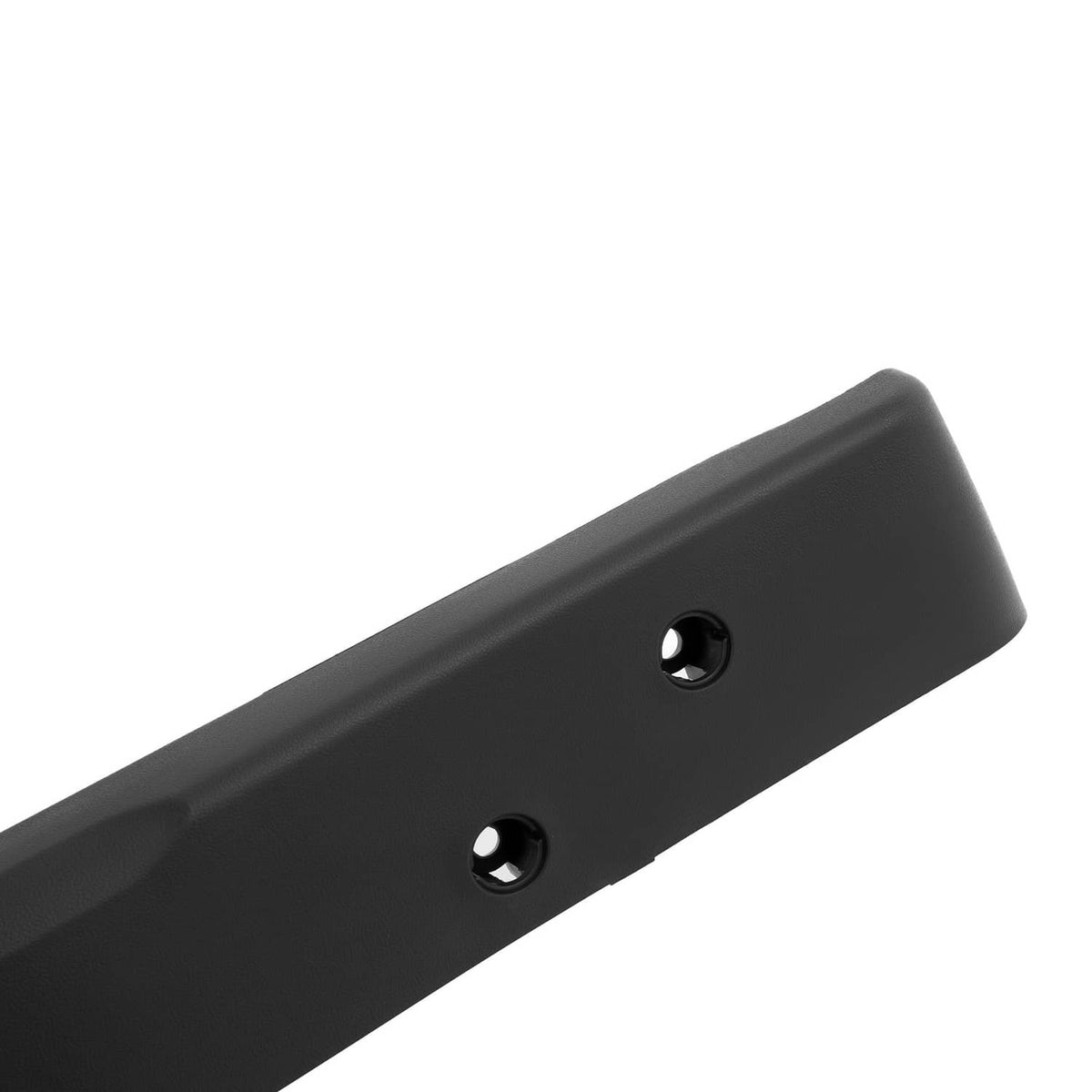 Close-up of black rear bumper bar showing mounting hole openings