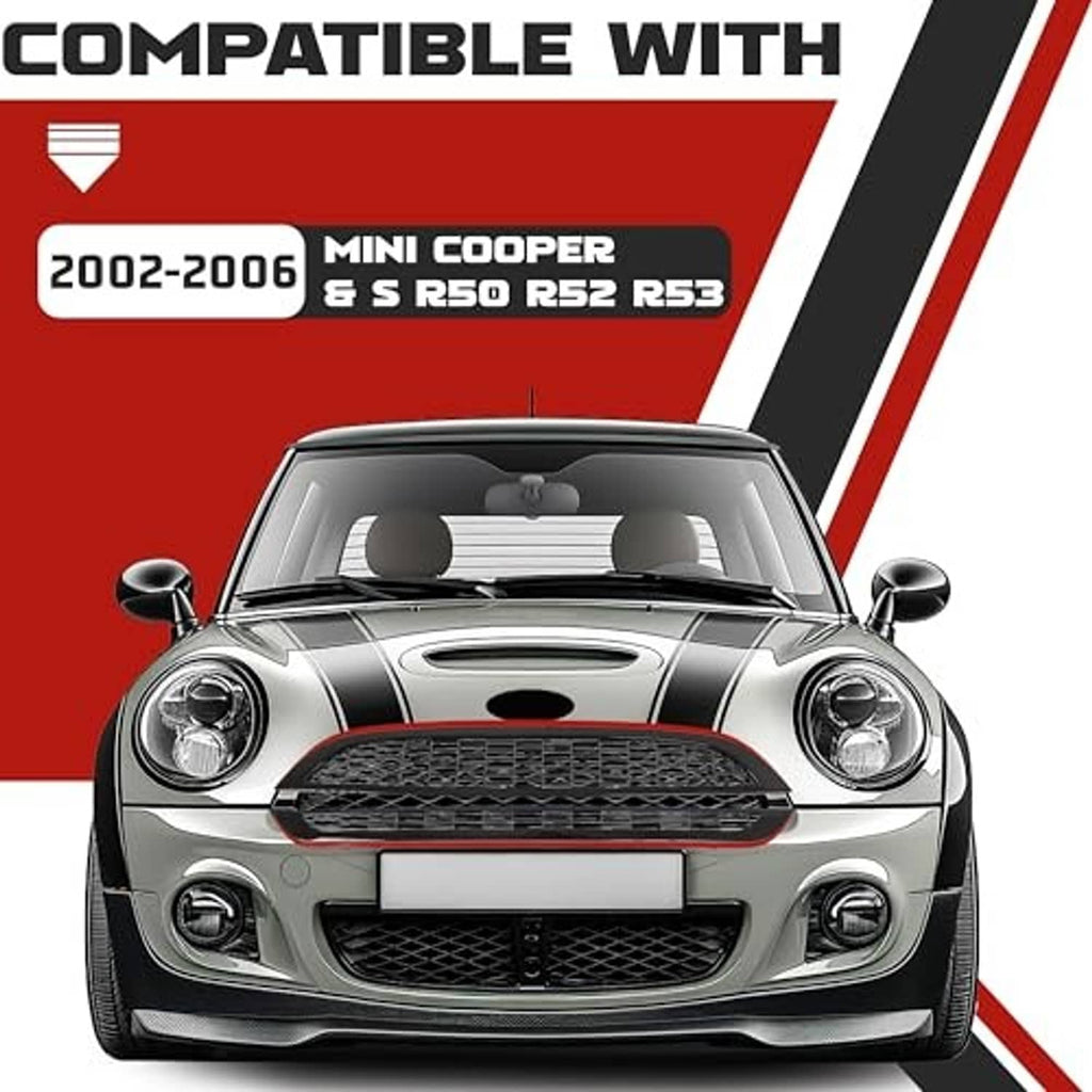 Mini Cooper front with black honeycomb grille and grille insert kit shown