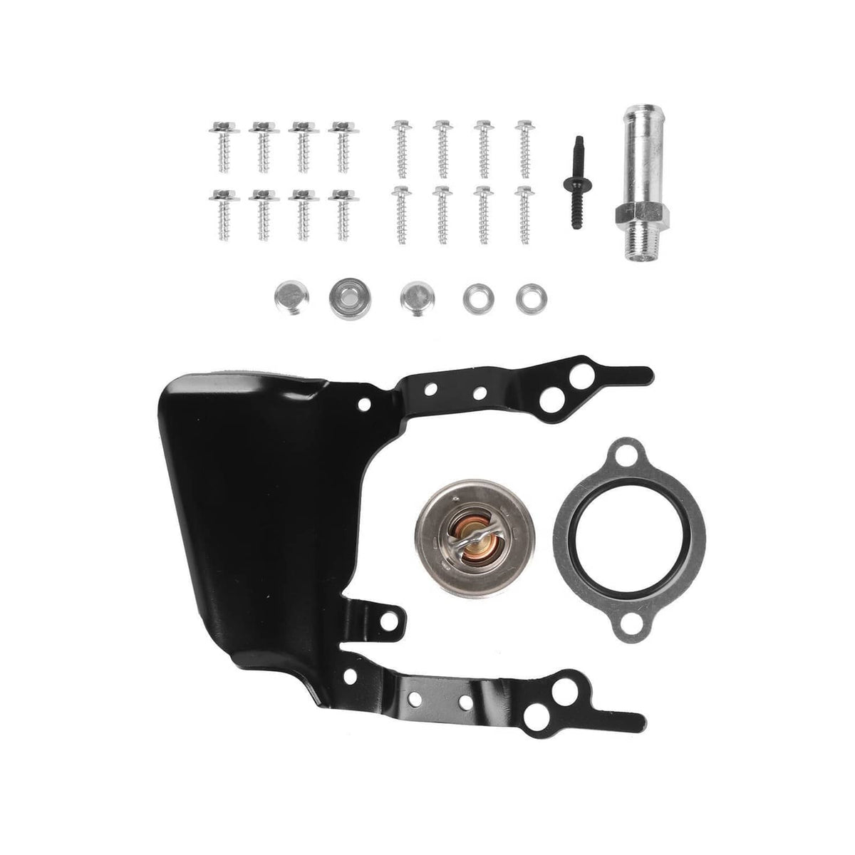 Engine intake manifold kit with black intake, gasket, and hardware fasteners