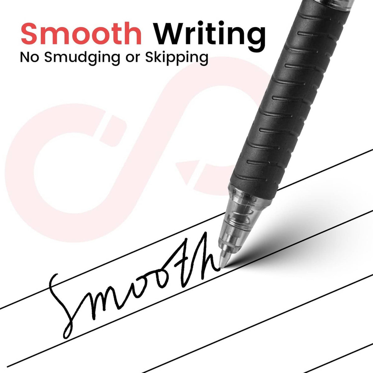 Black ballpoint pen writing a smooth line on paper