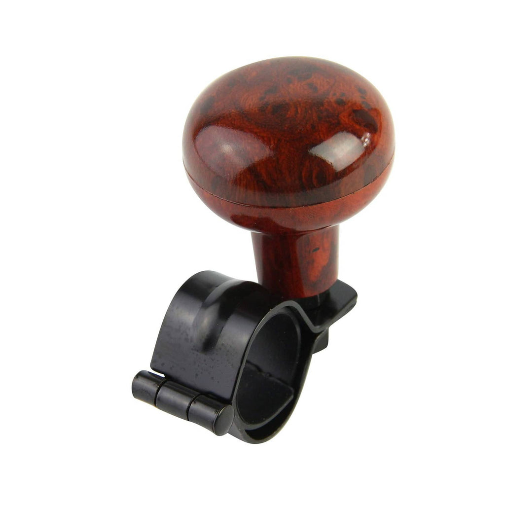 Woodgrain steering wheel spinner knob with black clamp collar