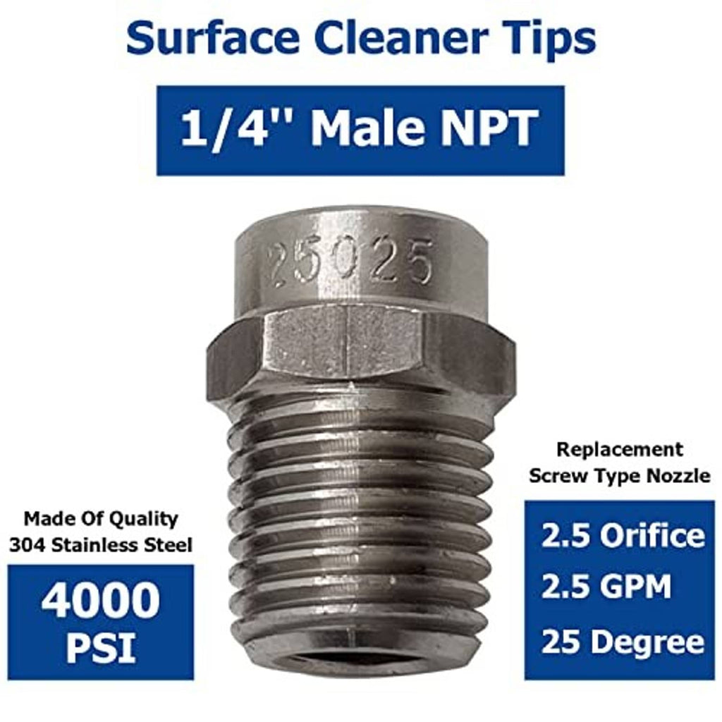 Stainless steel threaded nozzle tip with male NPT screw end, close-up