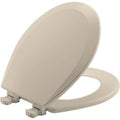 Bemis round toilet seat in almond with raised lid and side hinges