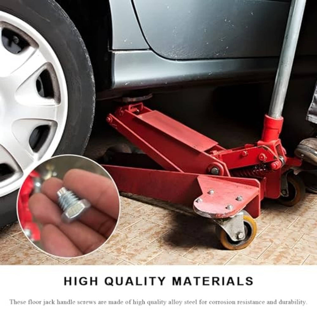 Car floor jack handle bolt in hand, chrome threaded screw with hex head