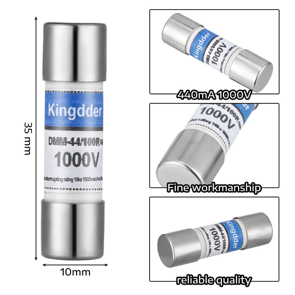 Silver cylindrical instrument fuse with blue label, rated 440mA and 1000V