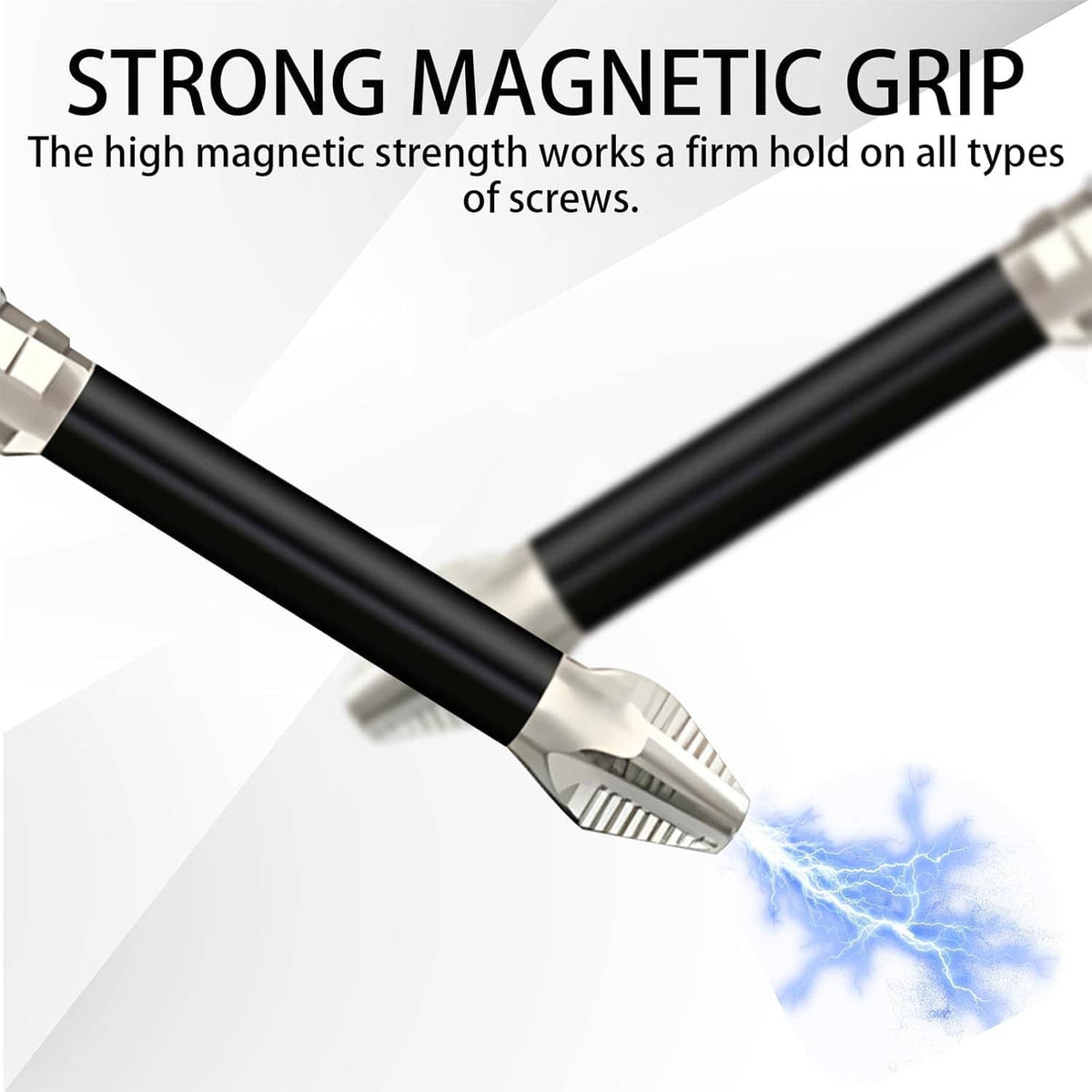 Magnetic non-slip screwdriver bit with black handle and silver ribbed tip