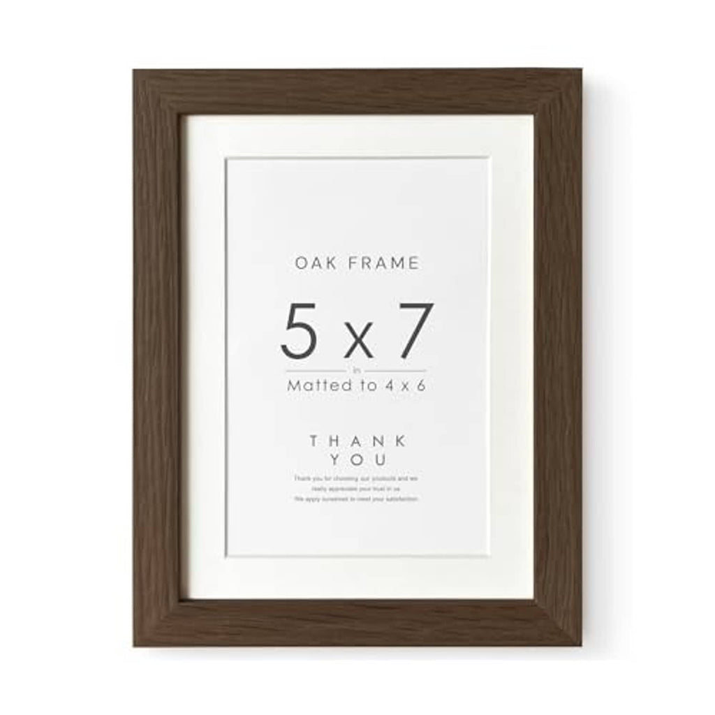Walnut oak 5x7 photo frame with white mat and dark wood border