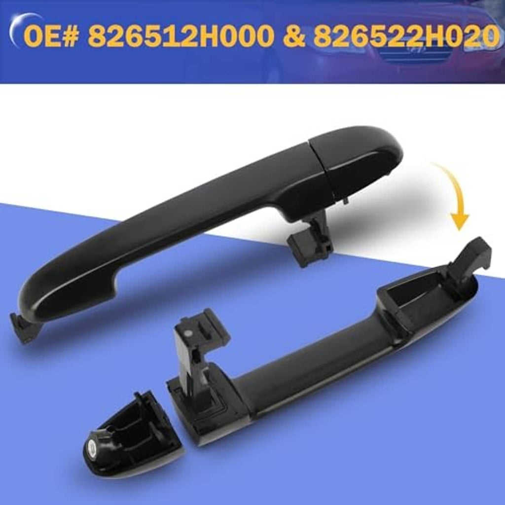 Black door handle assembly with actuator, latch mounts, and underside clips
