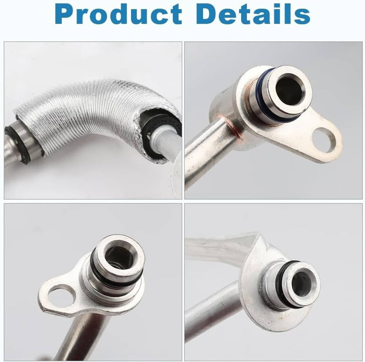 Turbo coolant hose pipe details: braided hose with metal ends and rubber couplers