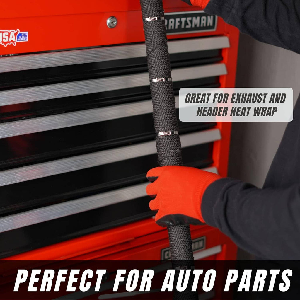 Metal zip tie fastened around an auto part with a secure locking head