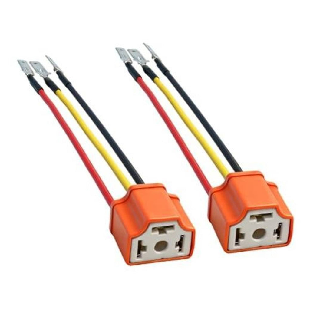 2-piece H4 headlight wiring harness pigtails with orange connectors and red, yellow, black wires