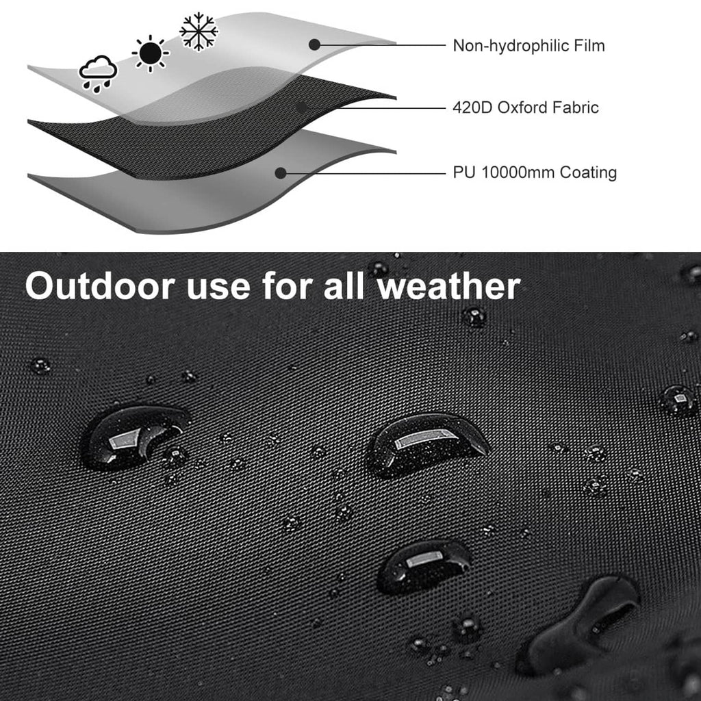 Black waterproof tarp fabric with water-beading texture and coated finish
