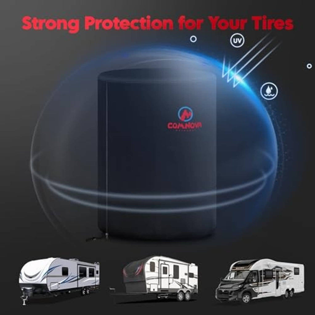 Black tire storage cover with protective UV and water-resistant design, standing cover view