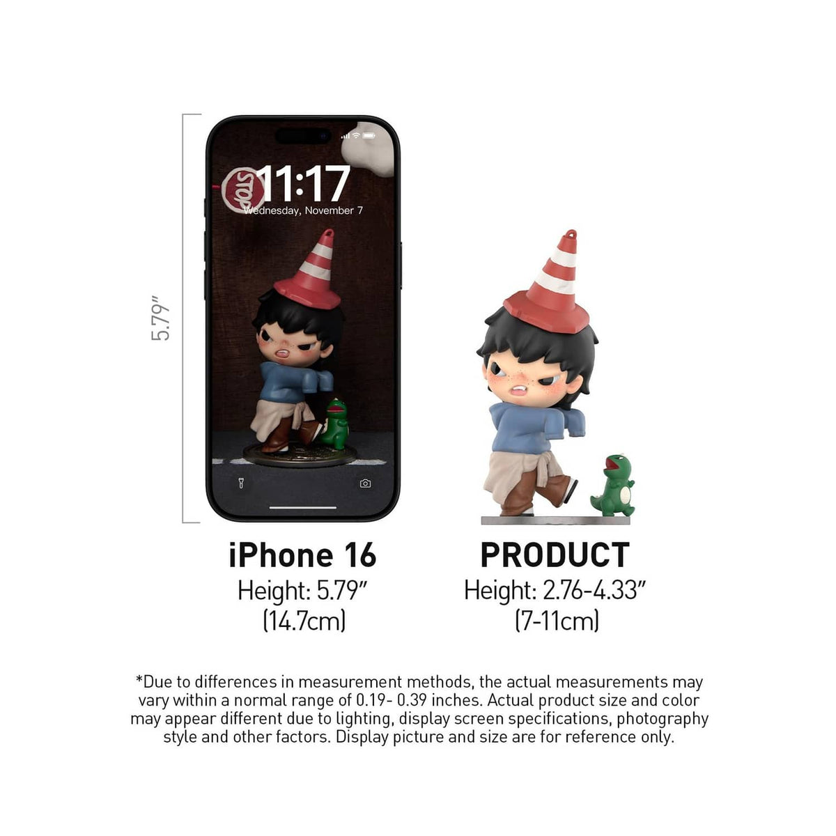 Figure size comparison graphic showing product height and proportions