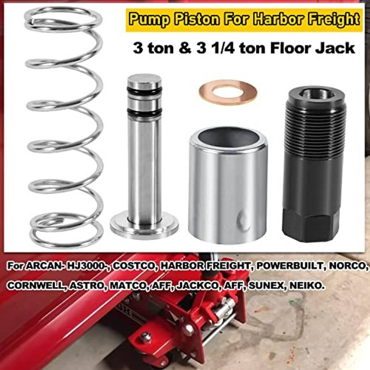 Pump piston replacement kit: coiled spring, metal piston rod, cylinder, gasket, black housing