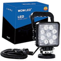 Portable square LED work light with black housing, multiple LEDs, magnetic base stand