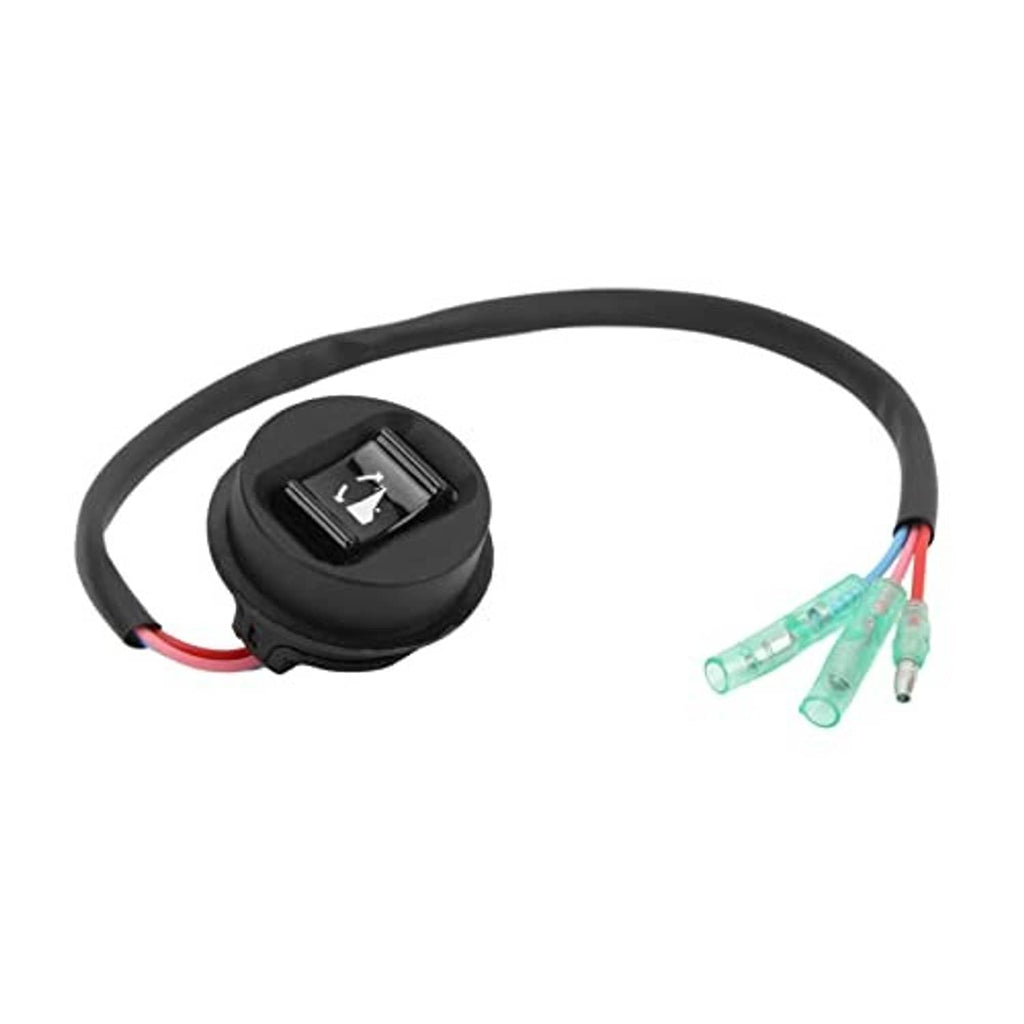 Black trim tilt switch button with attached cable and three clear 3-pin terminals
