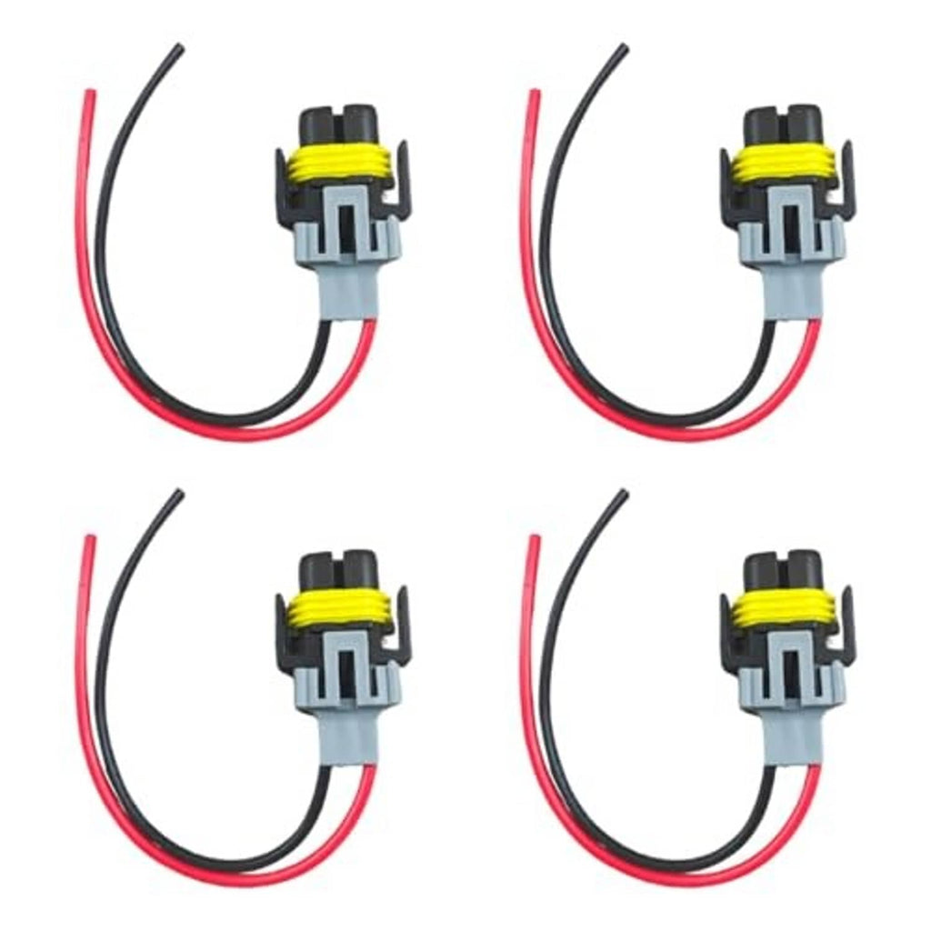 Pack of vehicle fog light harness connectors: gray body, yellow ring, red and black wires