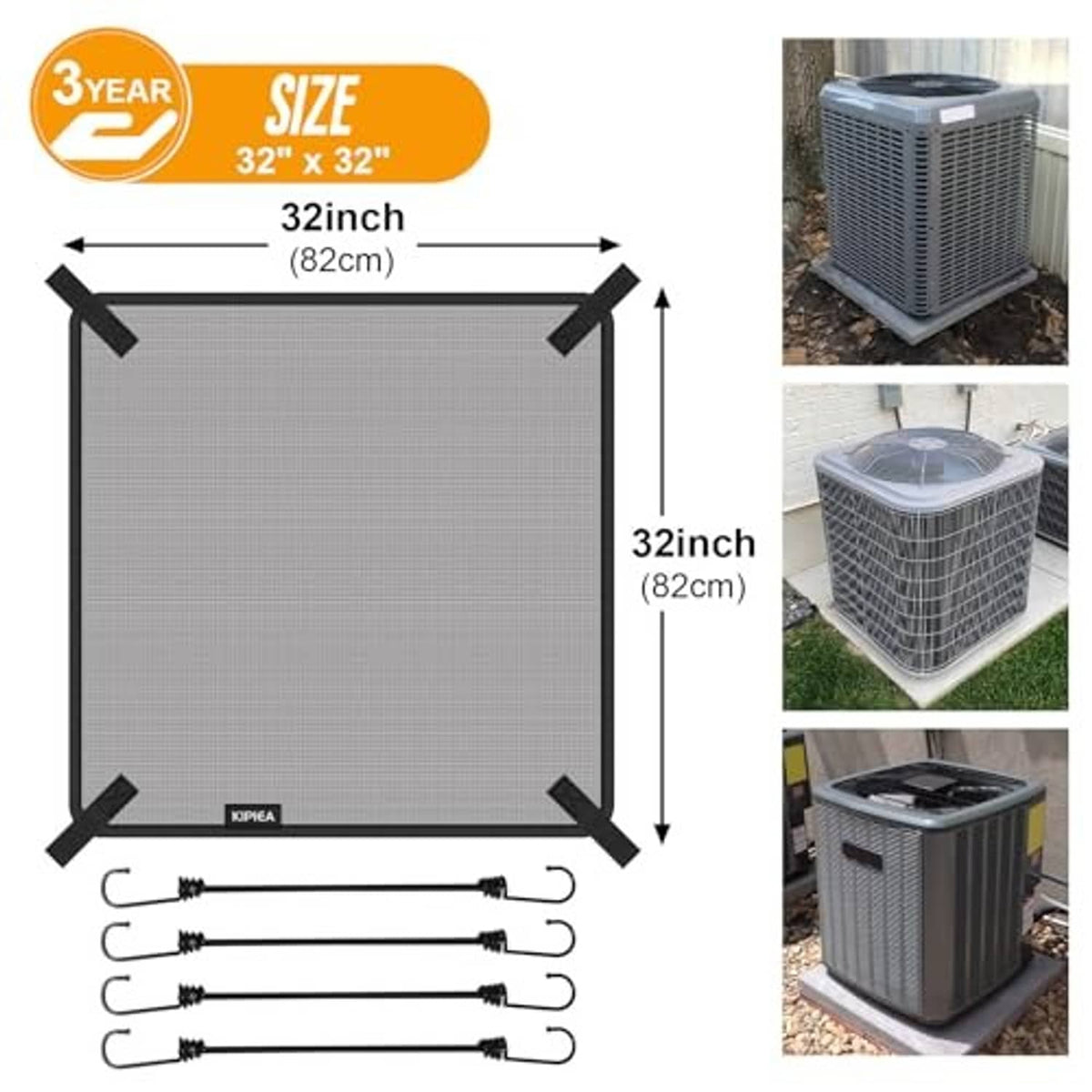 Universal square AC mesh cover, 32 x 32 in, with elastic cords and hooks