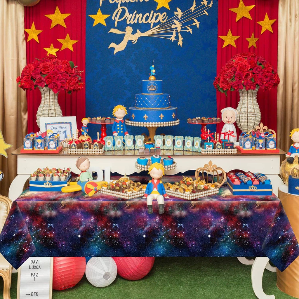 Galaxy starry space plastic tablecloth on dessert table, dark nebula star pattern