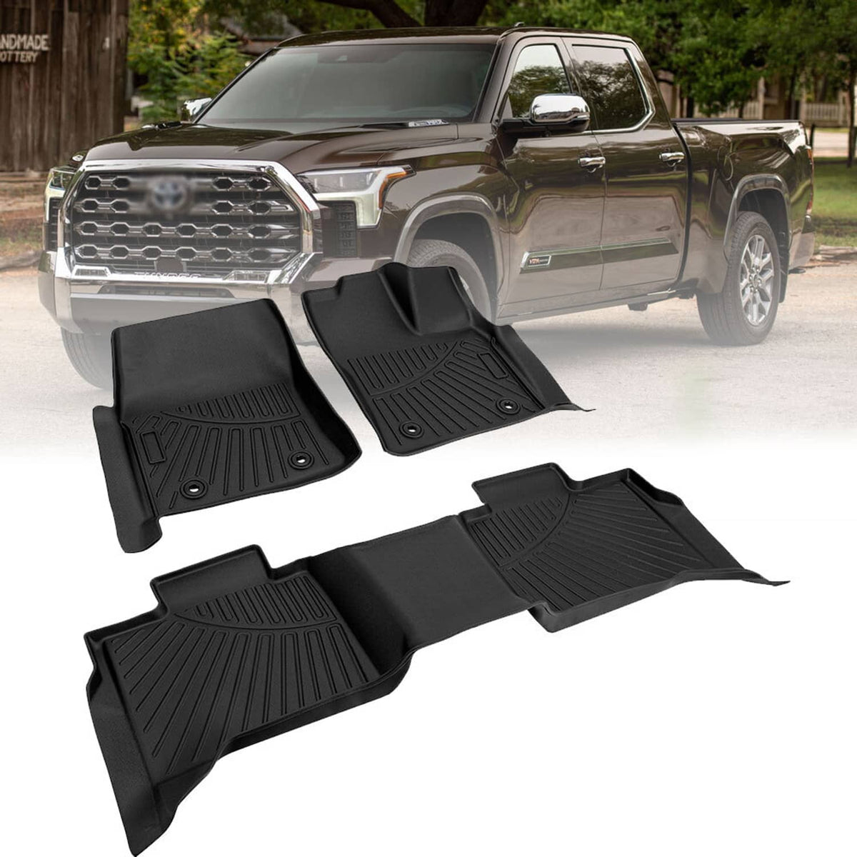 Black molded TPE floor mats with heel area and ribbed channel tread sections