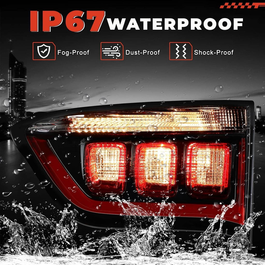 Right inner halogen tail light with three red square lenses, black housing